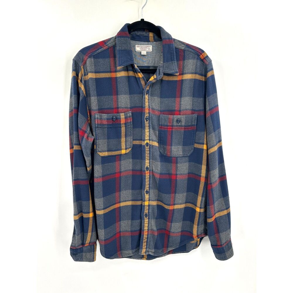 WALLACE & BARNES Men's Flannel Plaid Button Front Shirt Blue Grey Cotton Medium